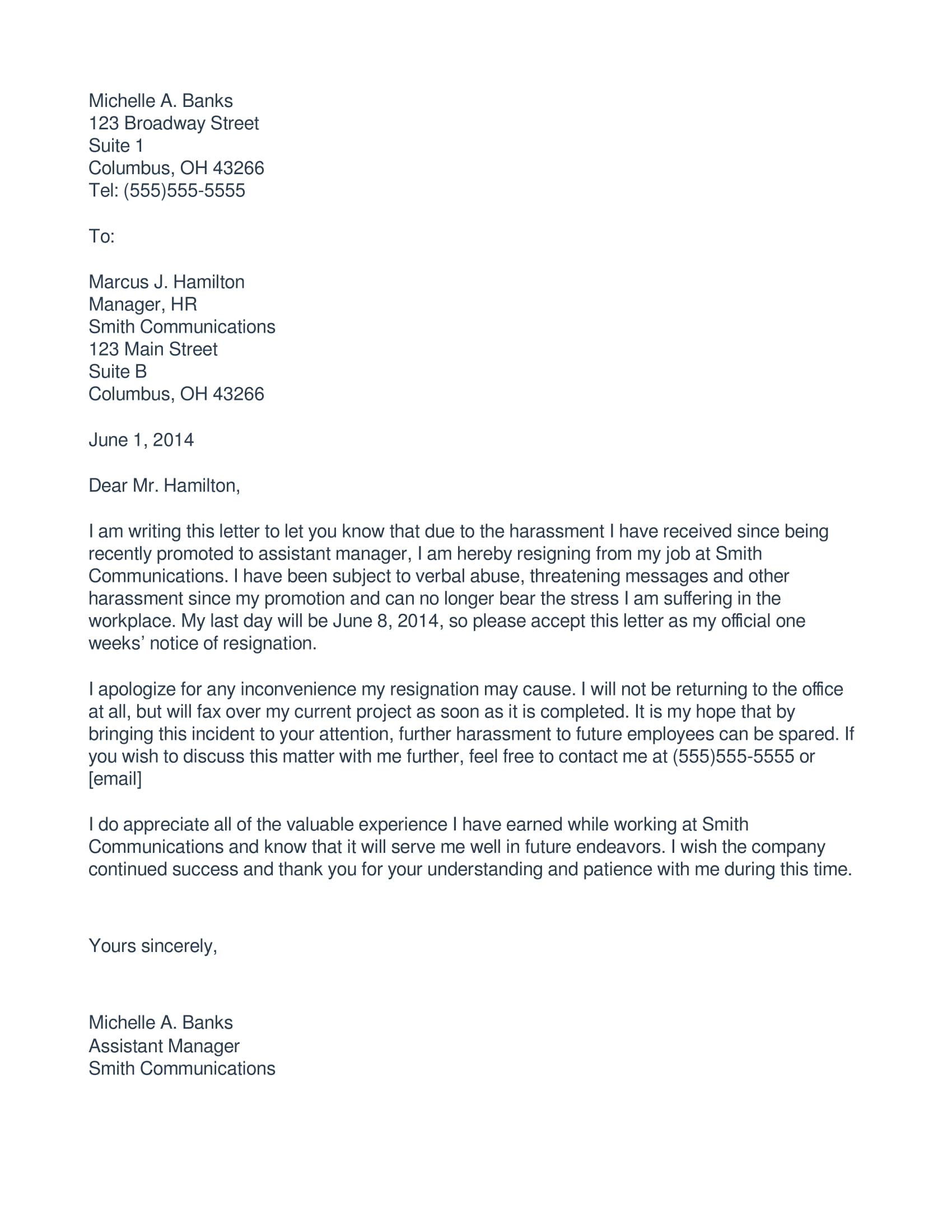 Immediate Resignation Letter - Examples