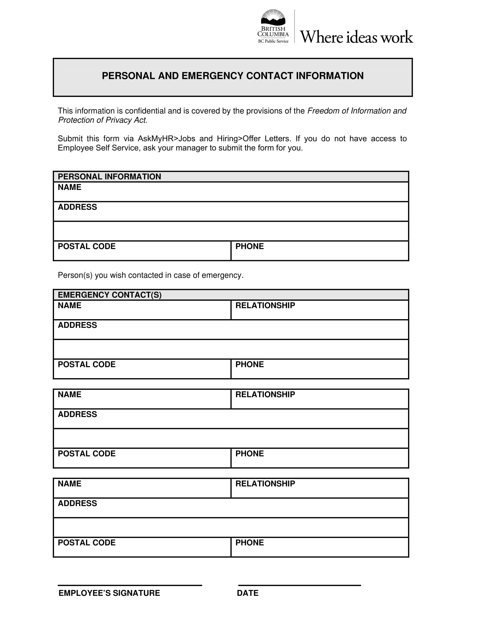 Emergency Contact And Medical Information Form Template