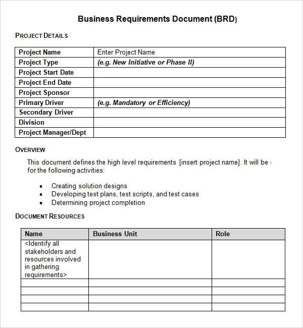 Business Requirements Document BRD Example