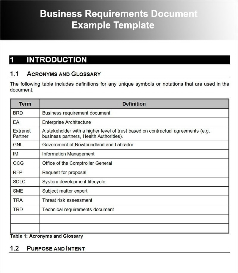 Business Requirements Document Intro Example