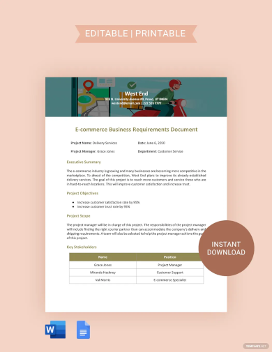 E commerce Business Requirements Document Template