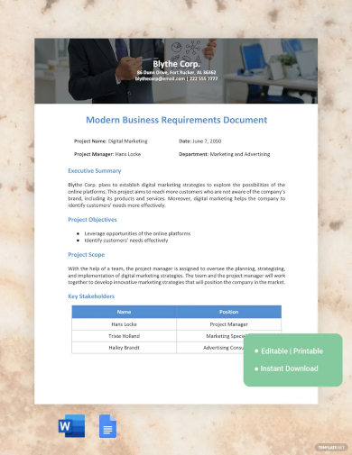 Free Modern Business Requirements Document Template