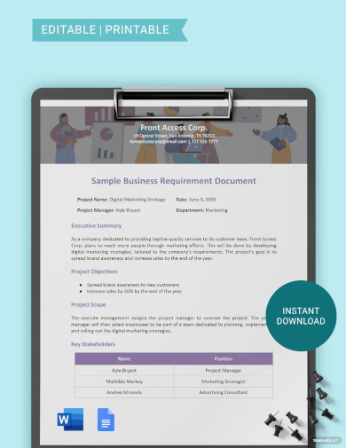 Free Sample Business Requirements Document Template