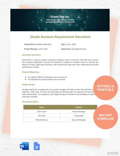 Free Simple Business Requirements Document Template