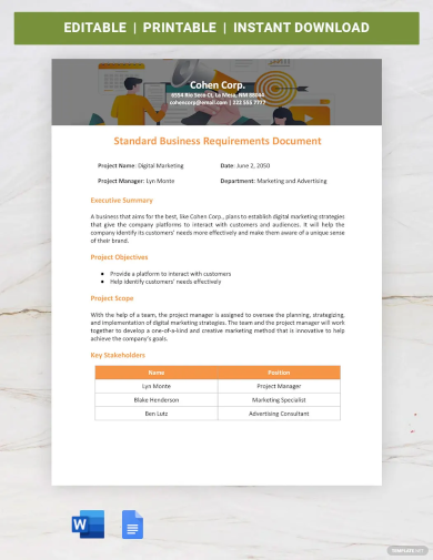 Free Standard Business Requirements Document Template