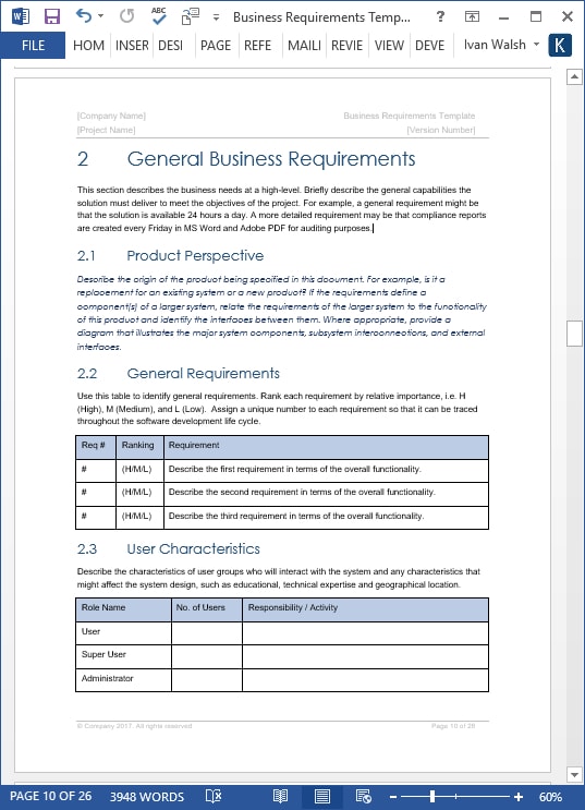 General Business Requirements Document Example