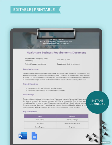 Healthcare Business Requirements Document Template