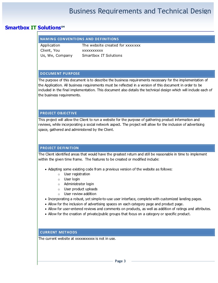 IT Solutions Business Requirements Document Example