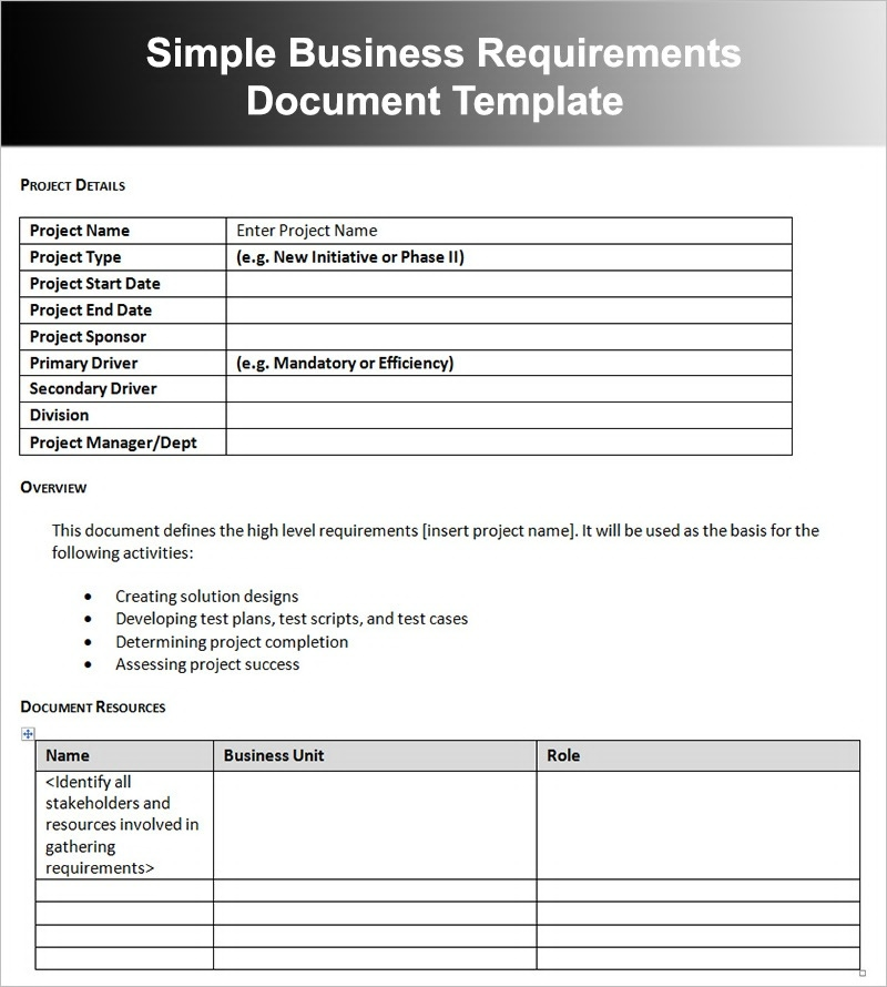 Project Details Business Requirements Document Example