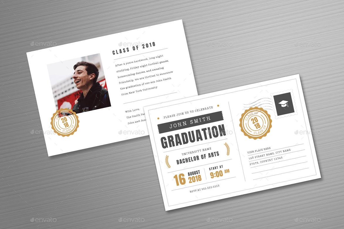 Simple Graduation Invitation Postcard Example