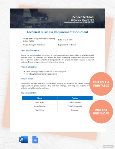 Technical Business Requirements Document Template