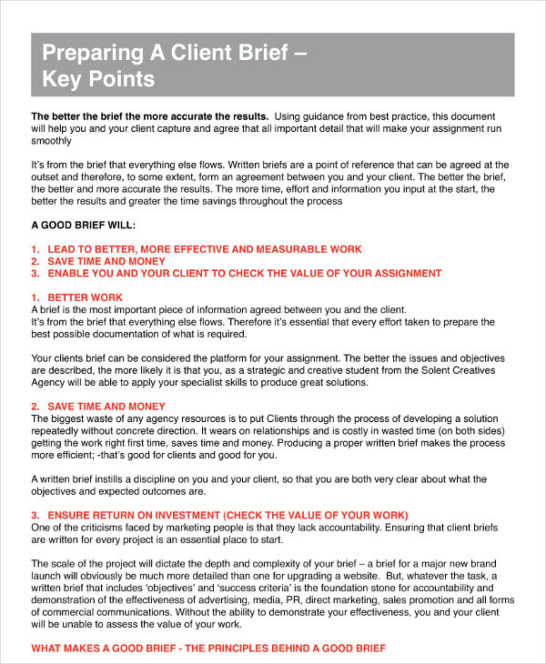 Client Brief Key Points and Example