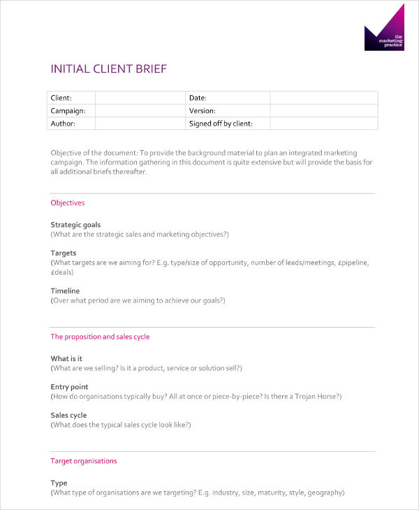 Initial Client Brief Example