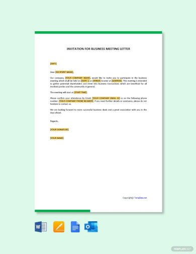 Invitation For Business Meeting Letter Template