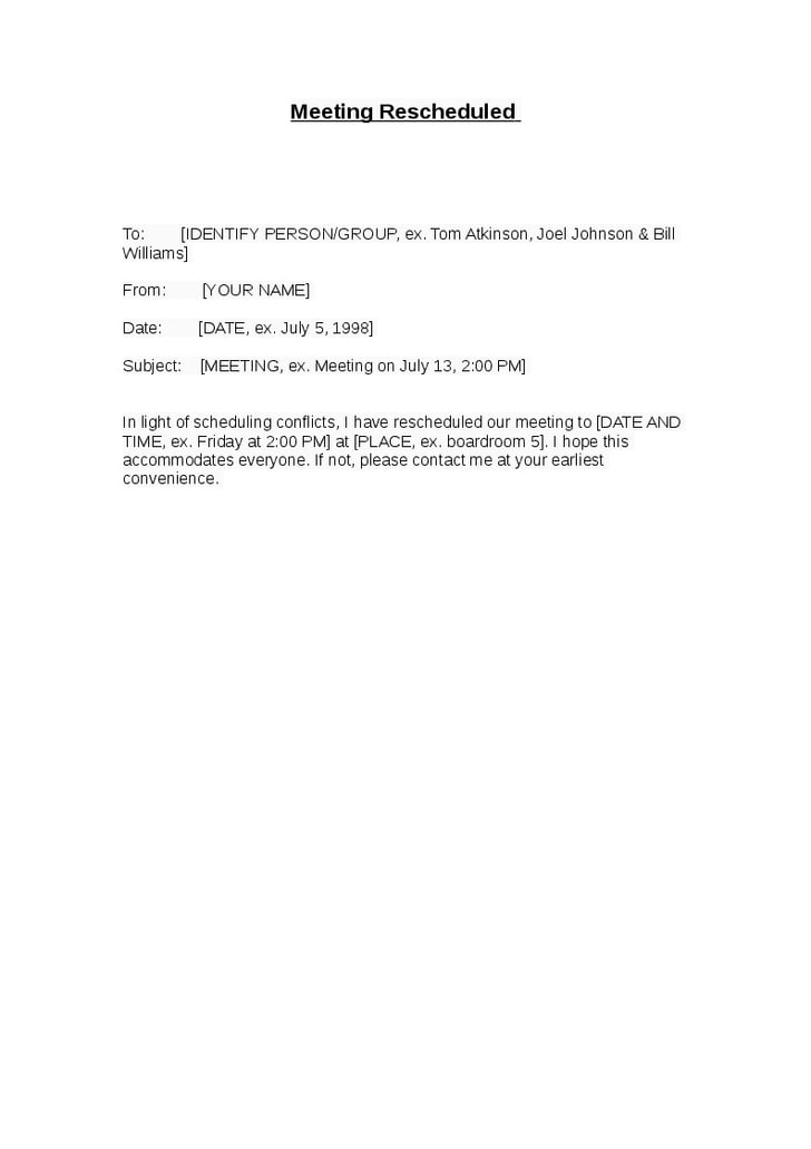 Reschedule Meeting Letter Example