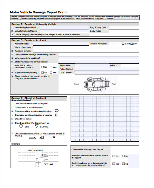 Motor Vehicle Damage Report Example