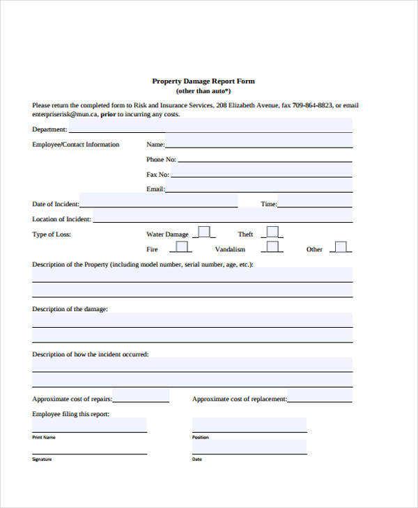 Property Damage Report Form Example