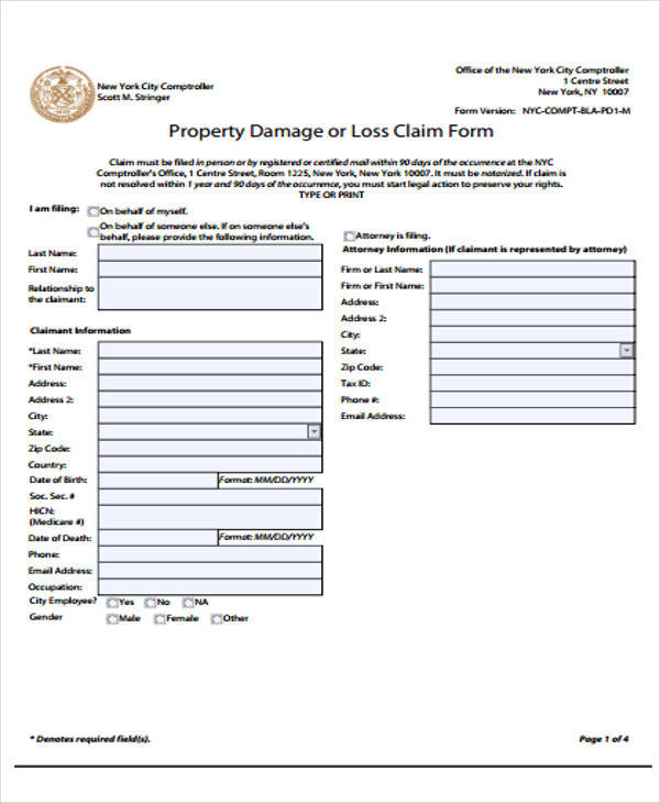 Property Damage or Loss Claim Report Example