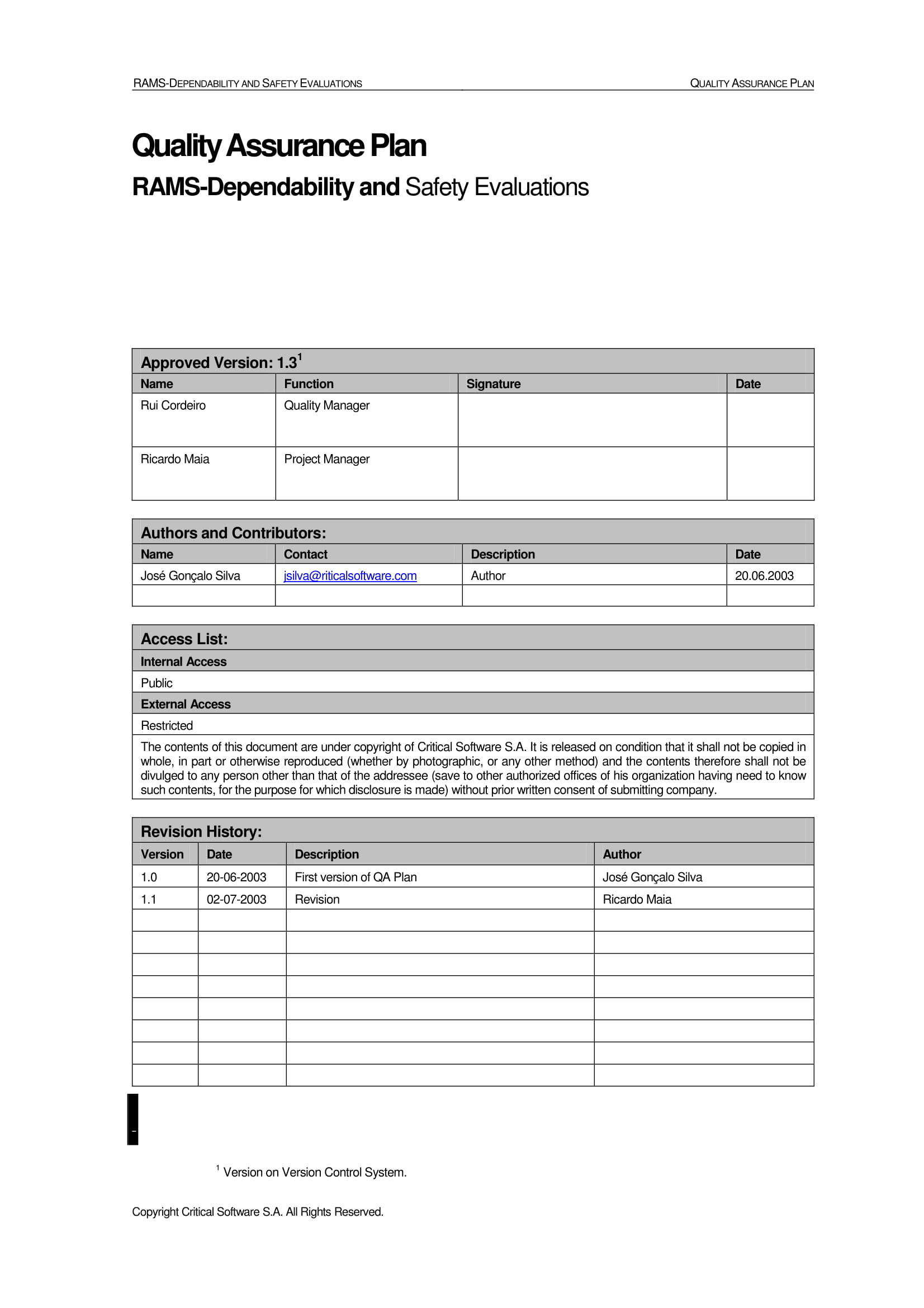 Quality Management Plan Template Word