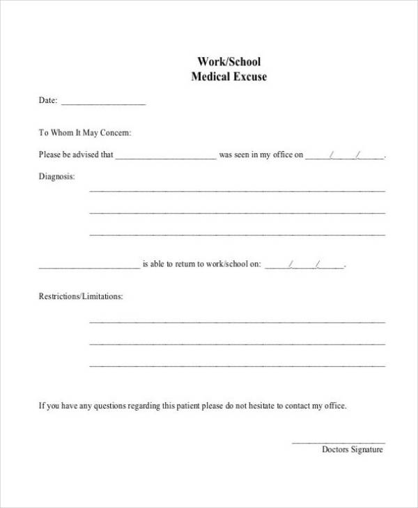 Work School Excuse Note - 7+ Examples, Format, Pdf, Tips