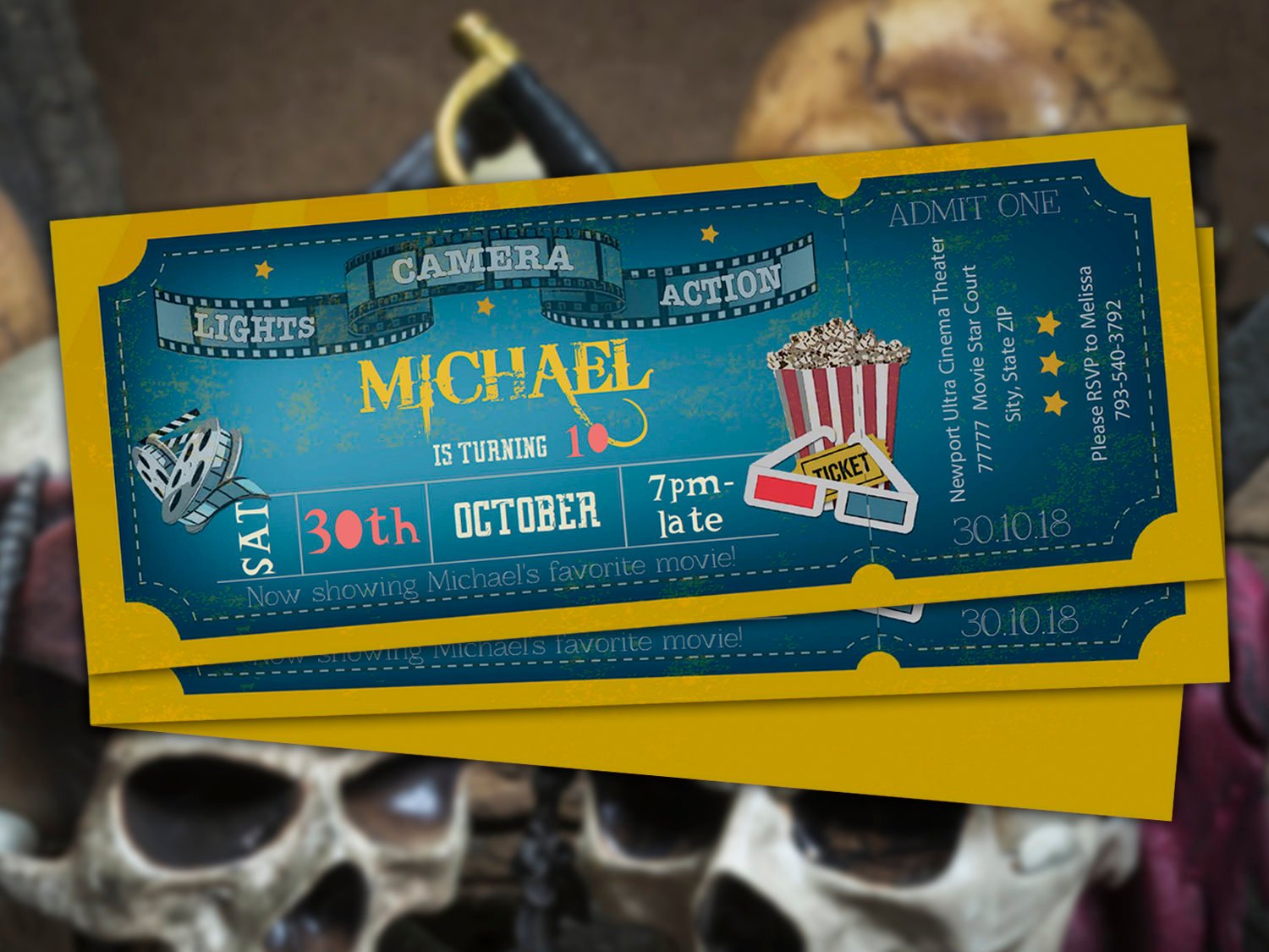 Birthday Invitation Movie Ticket Example