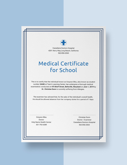 School Medical Certificate