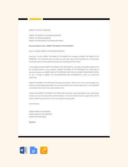 Professional Recommendation Letter Template