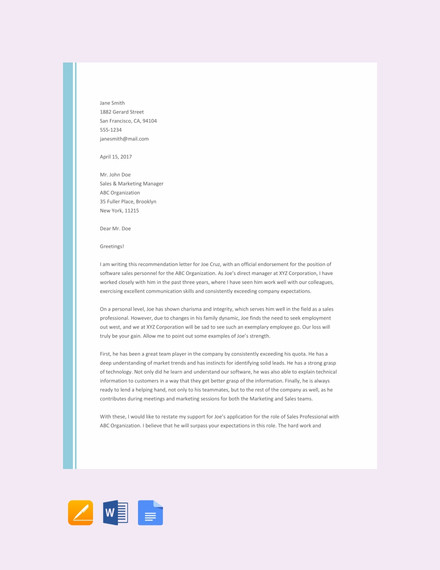 Sample Recommendation Letter Template