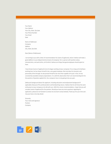 Simple Recommendation Letter Template