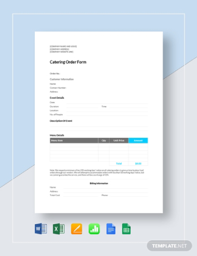 Basic Catering Order Form