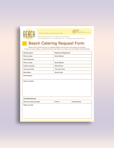 Beach Catering Order Form