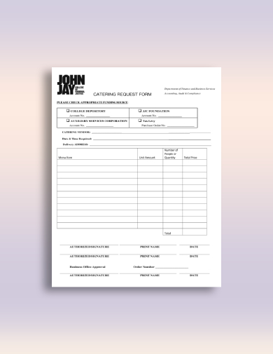 College Catering Order Form