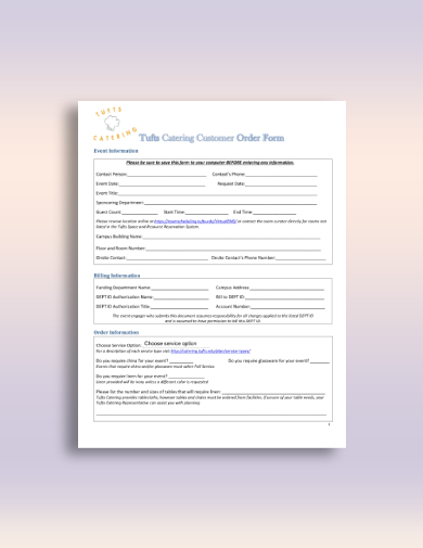 Detailed Catering Order Form