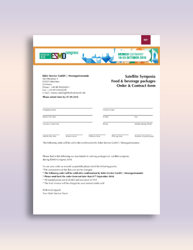 Satellite Symposia Catering Order Form