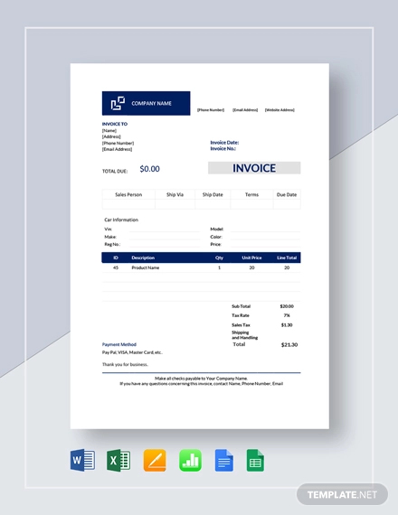 Car Sales Invoice Template