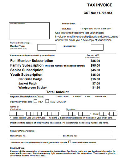 Car Tax Invoice