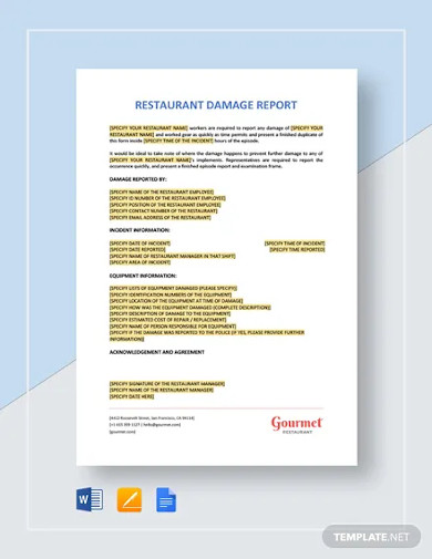 Restaurant Damage Report Template