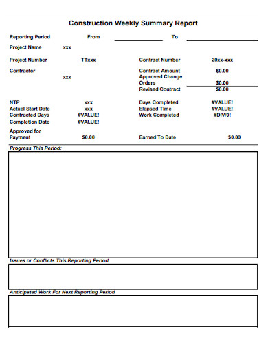 Construction Weekly Summary Report