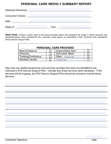 Personal Care Weekly Summary Report