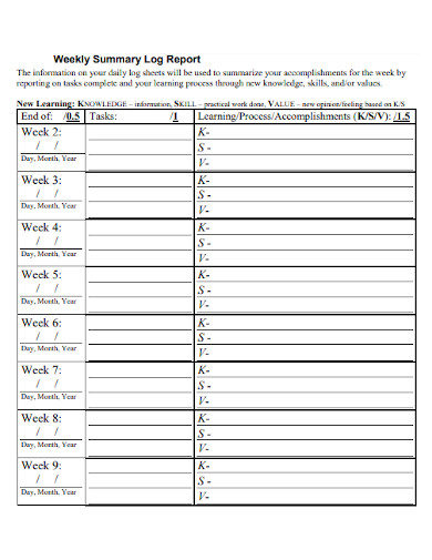 Weekly Summary Log Report