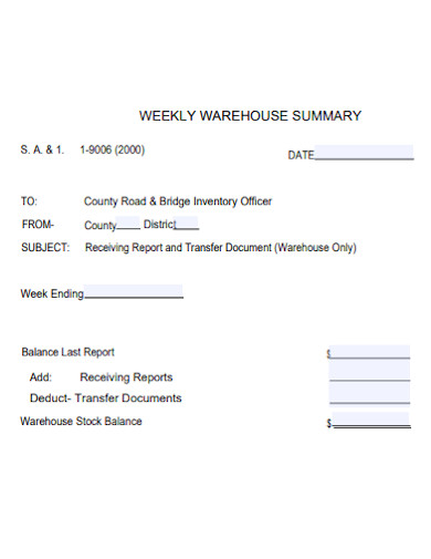 Weekly Warehouse Summary Report