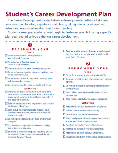 Career Development Plan for Students - 10+ Examples, Format, How to ...