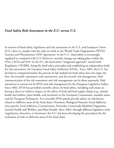 Basic Food Safety Risk Assessment