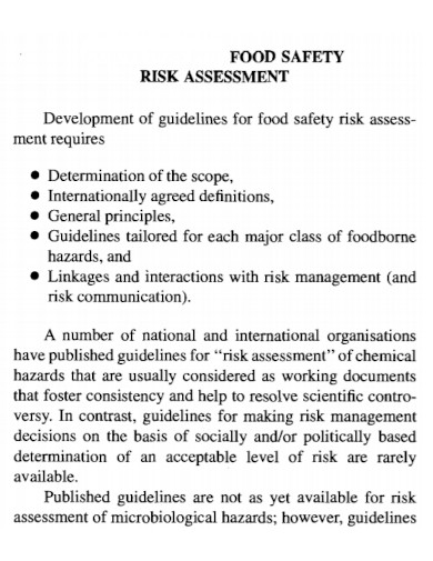 General Food Safety Risk Assessment