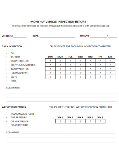 Formal Monthly Vehicle Inspection Report