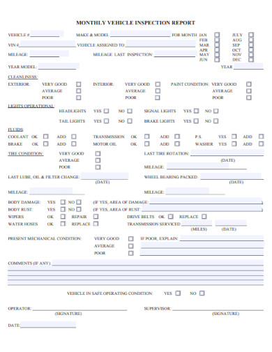 General Monthly Vehicle Inspection Report