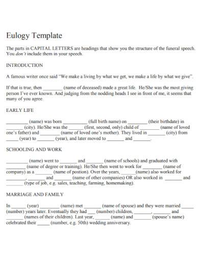 Eulogy Template in PDF