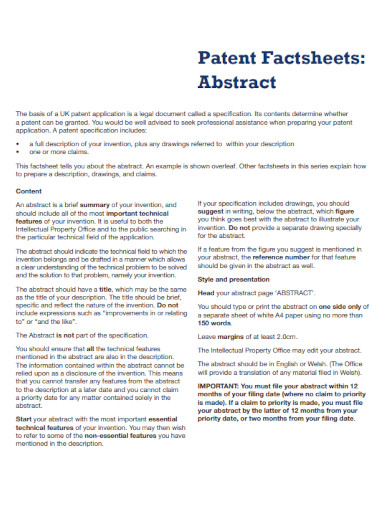 Abstract Patent Factsheets