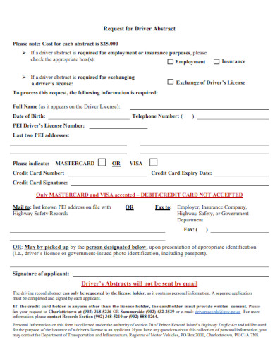 Request for Driver Abstract Example