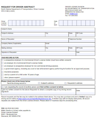 Request for Driver Abstract